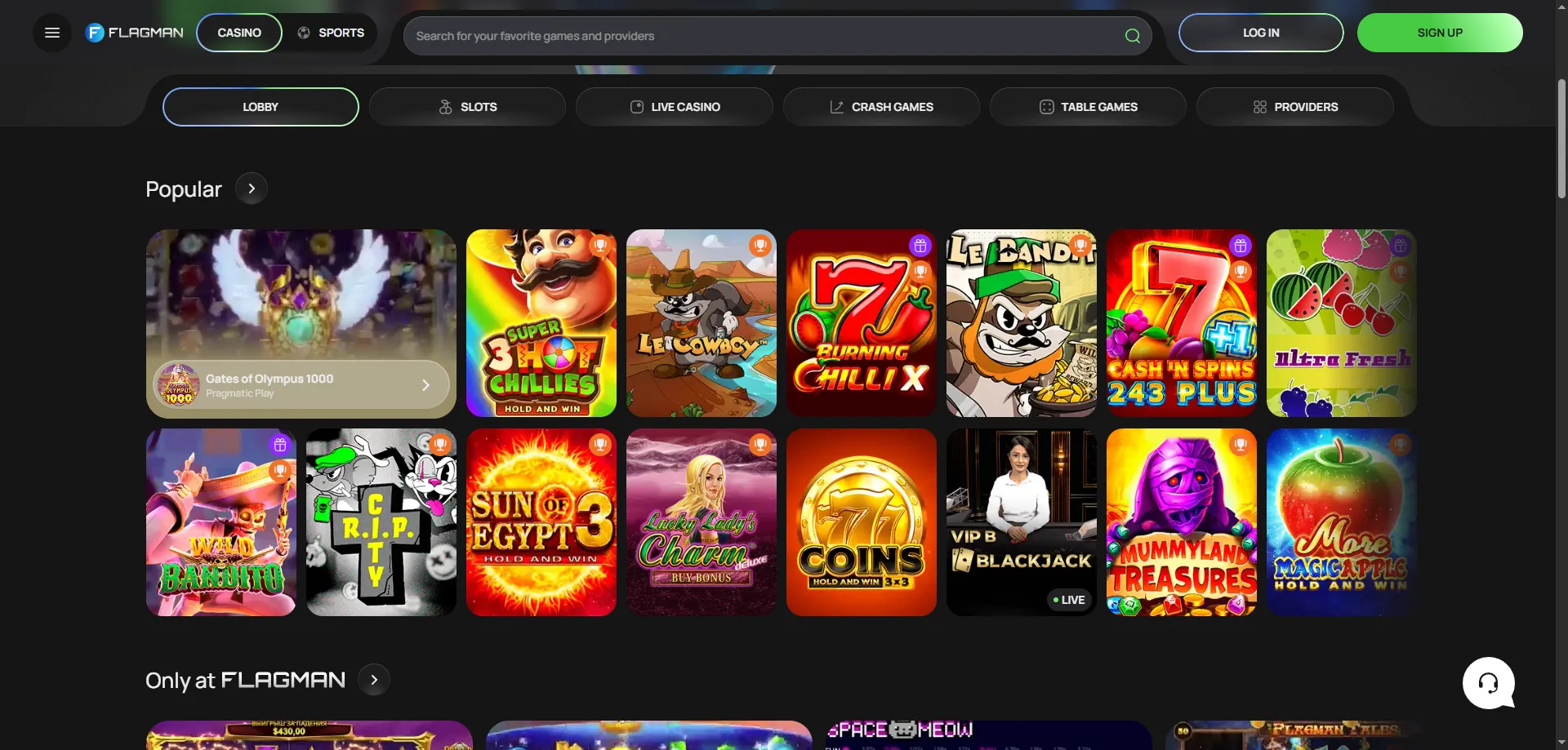 Flagman Casino slot games library — top providers for NZ players